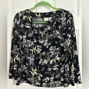Women’s size L black, white, and gold floral sleeved blouse.